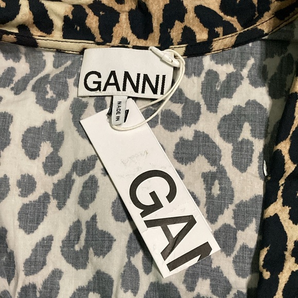 NWT GANNI Ruffled Collar Leopard Print Cotton Poplin Long Sleeve Top - Sz 6 - Picture 8 of 13